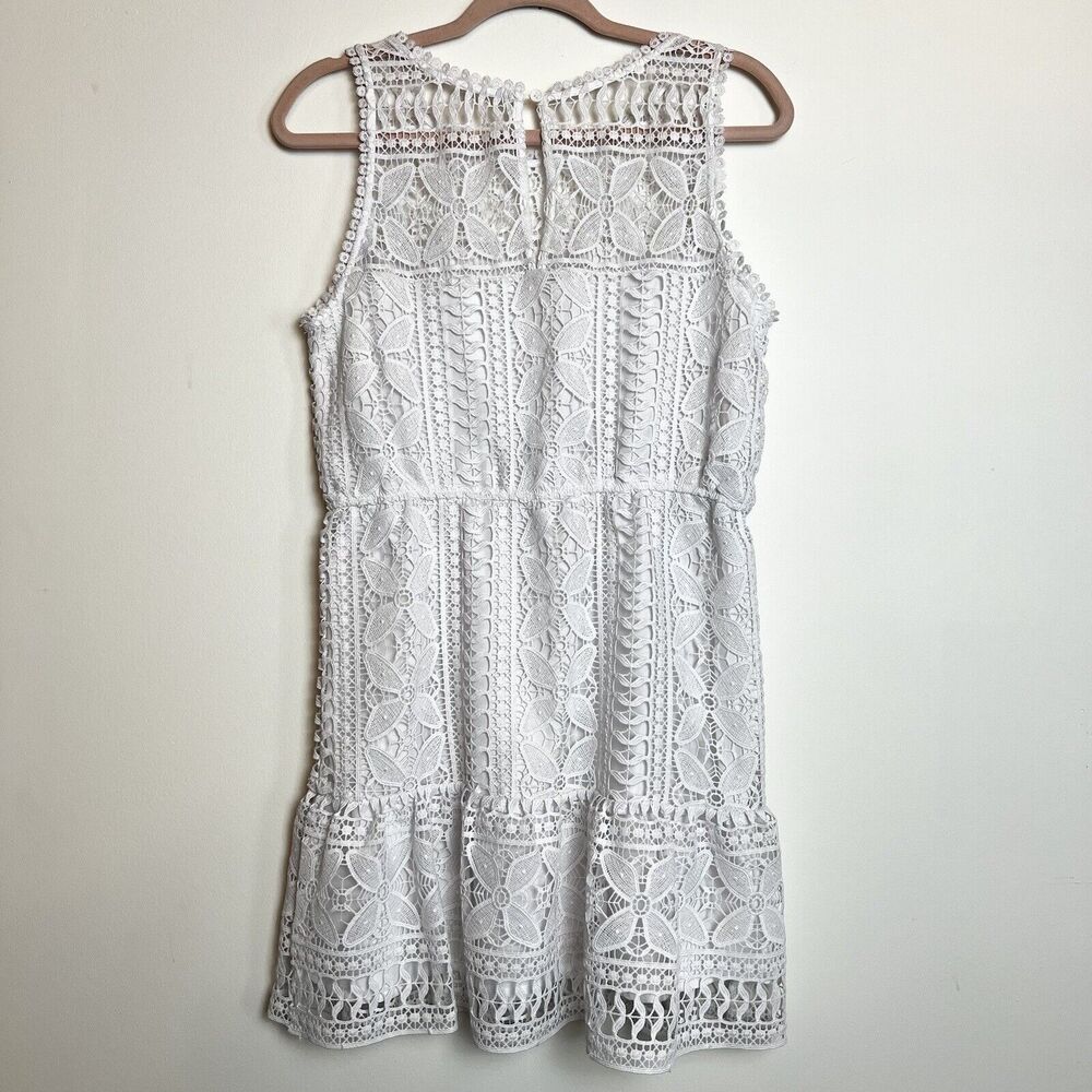 BB Dakota Sandra Dress White Lace Embroidery Mini Crochet Sz S - Picture 6 of 14